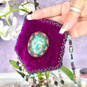 Vibrant Beaded Pouch with Turquoise Accent